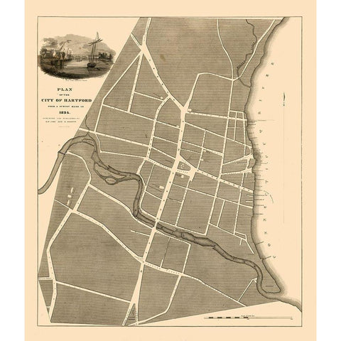 Hartford Connecticut - St John 1824  White Modern Wood Framed Art Print by St John