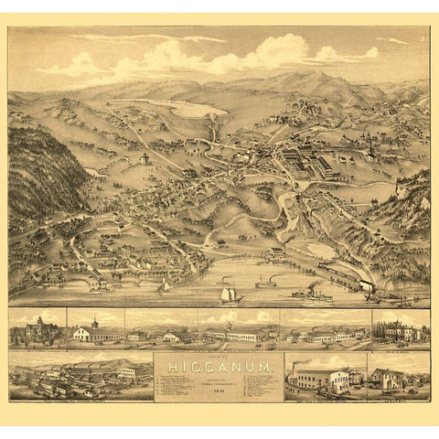 Higganum Connecticut - Bailey 1881  Gold Ornate Wood Framed Art Print with Double Matting by Bailey