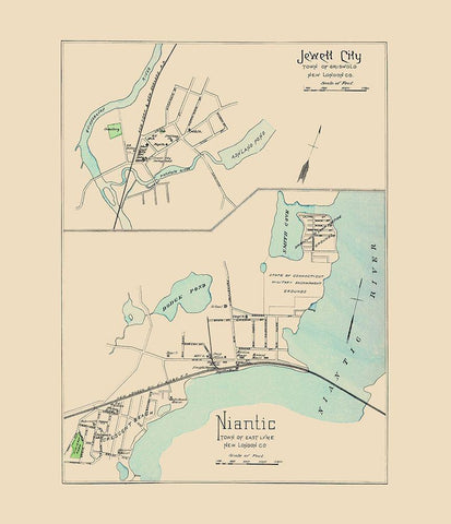 Jewett City, Niantic Connecticut - Hurd 1893 Black Ornate Wood Framed Art Print with Double Matting by Hurd