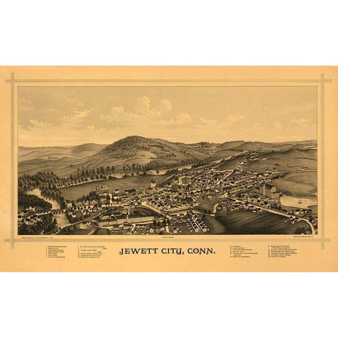 Jewett City Connecticut - Burleigh 1889  Gold Ornate Wood Framed Art Print with Double Matting by Burleigh