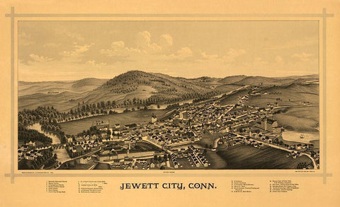 Jewett City Connecticut - Burleigh 1889  White Modern Wood Framed Art Print with Double Matting by Burleigh