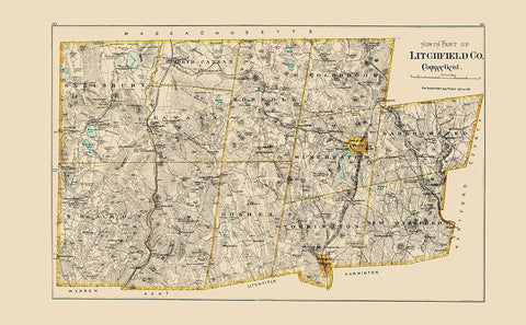 Lithchfield Connecticut - Hurd 1893 Black Ornate Wood Framed Art Print with Double Matting by Hurd