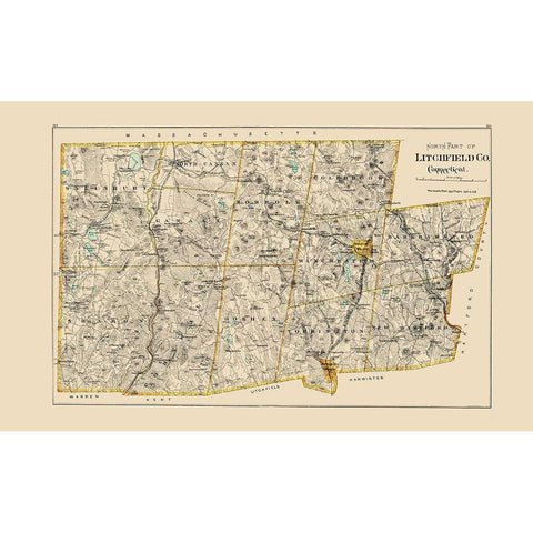 Lithchfield Connecticut - Hurd 1893 White Modern Wood Framed Art Print by Hurd