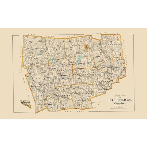 Litchfield Connecticut - Hurd 1893 Gold Ornate Wood Framed Art Print with Double Matting by Hurd
