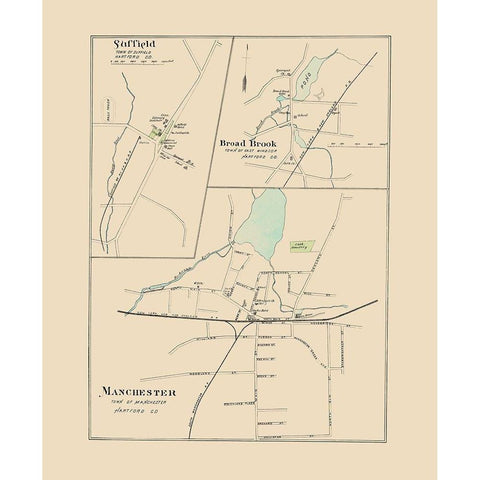 Manchester Connecticut - Hurd 1893 Black Modern Wood Framed Art Print with Double Matting by Hurd