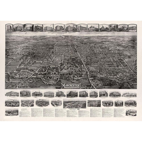 Manchester Connecticut - Bailey 1914  Black Modern Wood Framed Art Print with Double Matting by Bailey