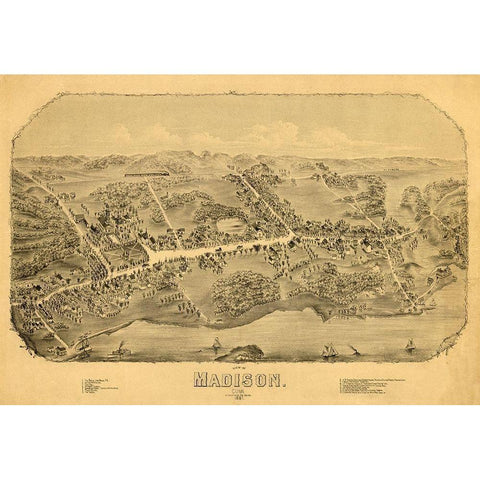 Madison Connecticut - Bailey 1881  Black Modern Wood Framed Art Print by Bailey