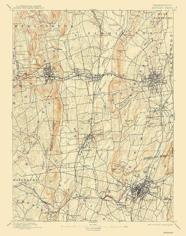 Meridan Connecticut Sheet - USGS 1893 White Modern Wood Framed Art Print with Double Matting by USGS