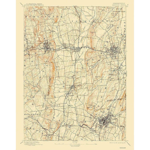 Meridan Connecticut Sheet - USGS 1893 White Modern Wood Framed Art Print by USGS