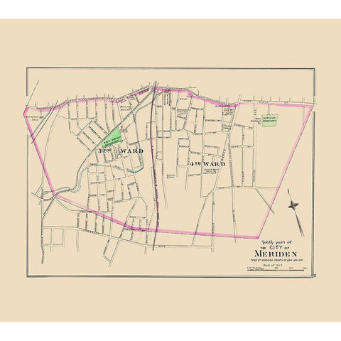 Meriden Connecticut South Part - Hurd 1893 Black Modern Wood Framed Art Print with Double Matting by Hurd