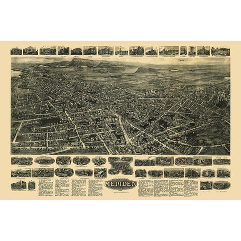 Meriden Connecticut - Bailey 1918  White Modern Wood Framed Art Print by Bailey