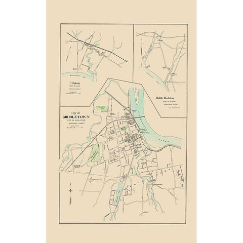 Middleton Connecticut - Hurd 1893 Gold Ornate Wood Framed Art Print with Double Matting by Hurd