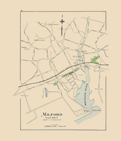 Milford Connecticut - Hurd 1893 White Modern Wood Framed Art Print with Double Matting by Hurd