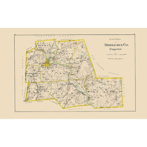 Middlesex  North Connecticut - Hurd 1893 Gold Ornate Wood Framed Art Print with Double Matting by Hurd