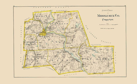 Middlesex  North Connecticut - Hurd 1893 White Modern Wood Framed Art Print with Double Matting by Hurd