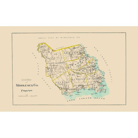Middlesex  South Connecticut - Hurd 1893 Gold Ornate Wood Framed Art Print with Double Matting by Hurd