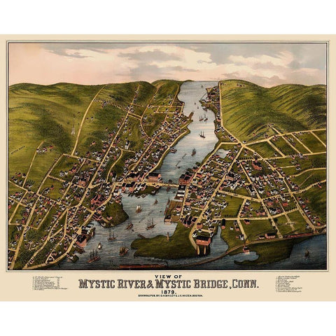 Mystic River Mystic Bridge Connecticut White Modern Wood Framed Art Print by Bailey