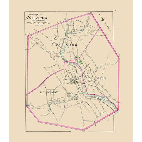 Naugatuck Connecticut - Hurd 1893 White Modern Wood Framed Art Print by Hurd