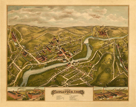 Naugatuck Connecticut - Bailey 1877  Black Ornate Wood Framed Art Print with Double Matting by Bailey
