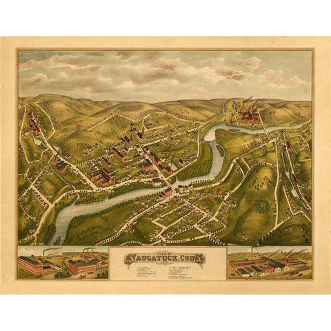 Naugatuck Connecticut - Bailey 1877  Black Modern Wood Framed Art Print by Bailey