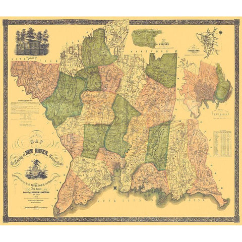 New Haven Connecticut Landowner - Whiteford 1852 White Modern Wood Framed Art Print by Whiteford