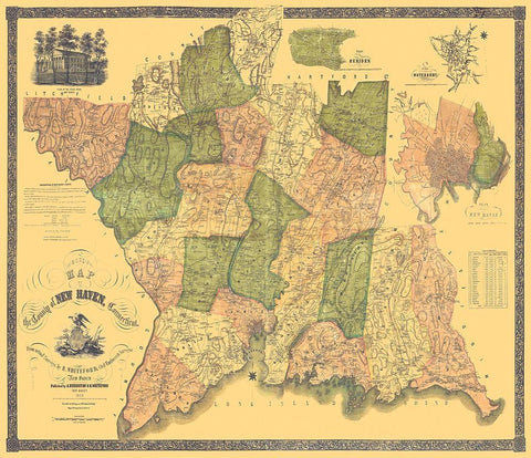 New Haven Connecticut Landowner - Whiteford 1852 White Modern Wood Framed Art Print with Double Matting by Whiteford