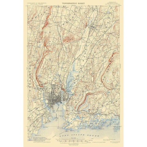 New Haven Connecticut Quad - USGS 1892 Black Modern Wood Framed Art Print with Double Matting by USGS