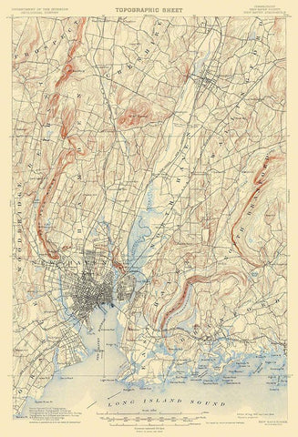 New Haven Connecticut Quad - USGS 1892 White Modern Wood Framed Art Print with Double Matting by USGS