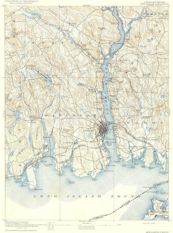 New London Connecticut New York Quad - USGS 1893 White Modern Wood Framed Art Print with Double Matting by USGS