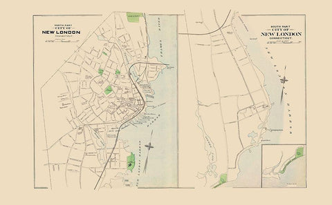 New London Connecticut North and South Part White Modern Wood Framed Art Print with Double Matting by Hurd