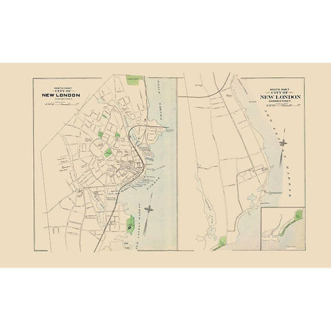 New London Connecticut North and South Part White Modern Wood Framed Art Print by Hurd