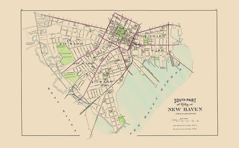 New Haven, South Connecticut South Part - Hurd White Modern Wood Framed Art Print with Double Matting by Hurd