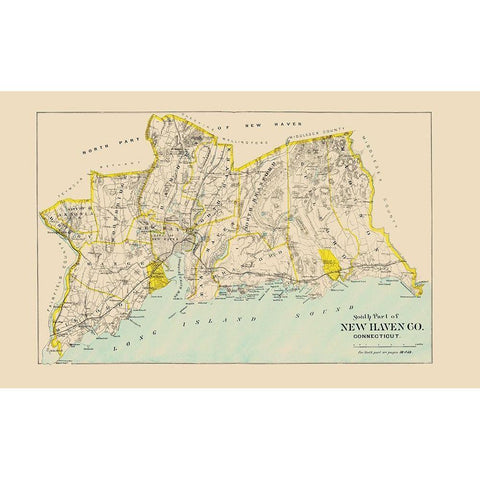 New Haven  South Connecticut - Hurd 1893 Gold Ornate Wood Framed Art Print with Double Matting by Hurd
