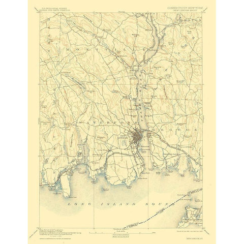 New London Connecticut Sheet - USGS 1893 Gold Ornate Wood Framed Art Print with Double Matting by USGS