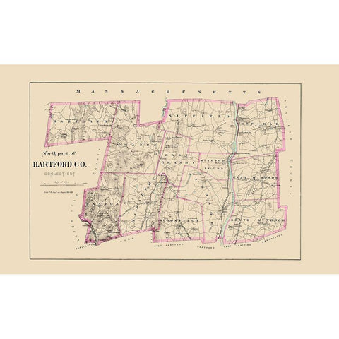 Hartford  North Connecticut - Hurd 1893 Black Modern Wood Framed Art Print with Double Matting by Hurd