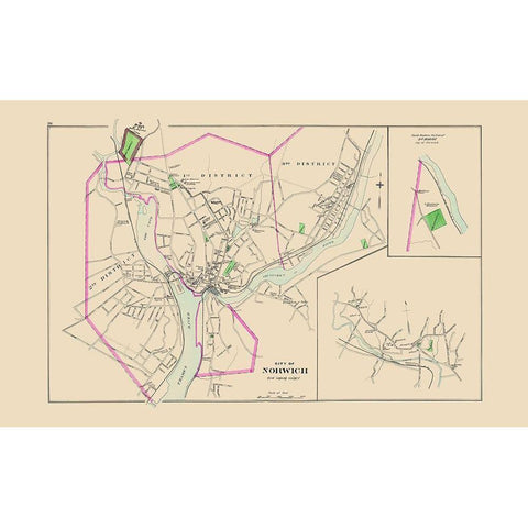 Norwich Connecticut - Hurd 1893 Gold Ornate Wood Framed Art Print with Double Matting by Hurd