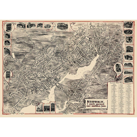 Norwalk Connecticut - Bailey 1899 White Modern Wood Framed Art Print by Bailey