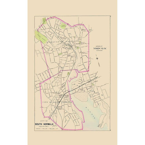 Norwalk, South Norwalk Connecticut - Hurd 1893 Gold Ornate Wood Framed Art Print with Double Matting by Hurd