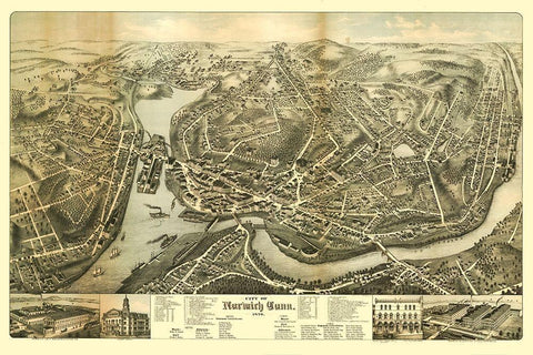 Norwich Connecticut - Bailey 1876  White Modern Wood Framed Art Print with Double Matting by Bailey