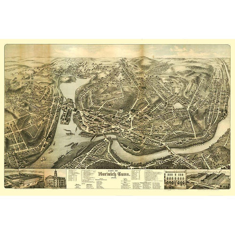 Norwich Connecticut - Bailey 1876  Black Modern Wood Framed Art Print by Bailey