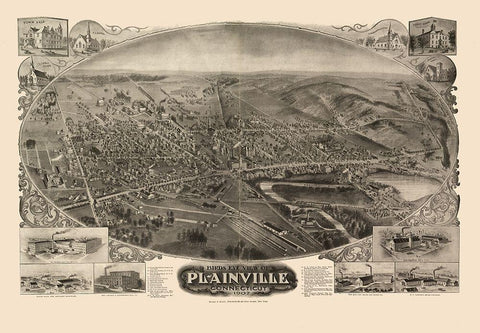 Plainville Connecticut - Bailey 1907  White Modern Wood Framed Art Print with Double Matting by Bailey