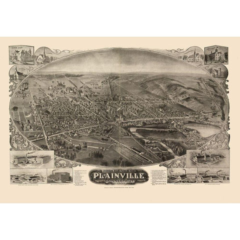 Plainville Connecticut - Bailey 1907  Black Modern Wood Framed Art Print with Double Matting by Bailey