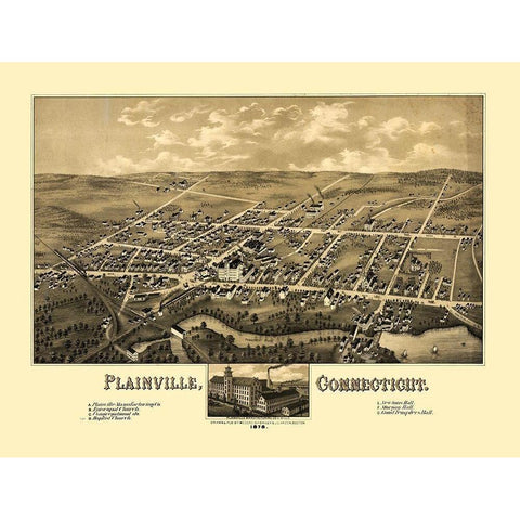 Plainville Connecticut - Bailey 1878  Gold Ornate Wood Framed Art Print with Double Matting by Bailey