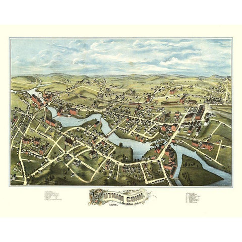 Putnam Connecticut - Bailey 1877  Black Modern Wood Framed Art Print by Bailey