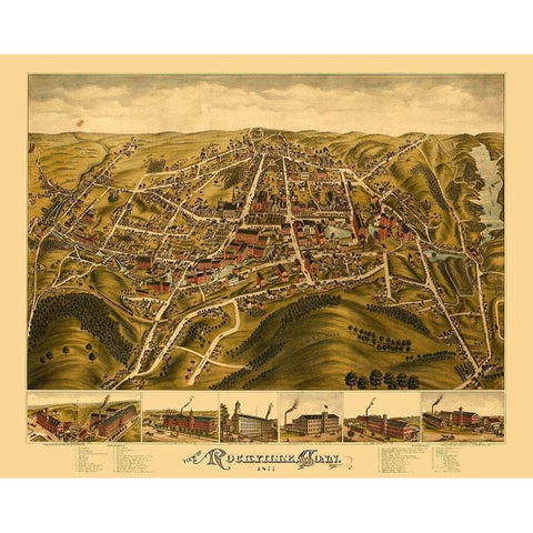 Rockville Connecticut - Bailey 1877  Gold Ornate Wood Framed Art Print with Double Matting by Bailey