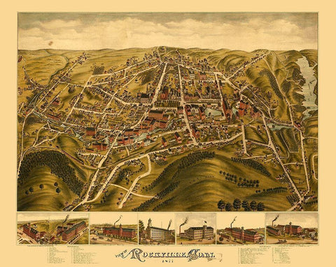 Rockville Connecticut - Bailey 1877  Black Ornate Wood Framed Art Print with Double Matting by Bailey