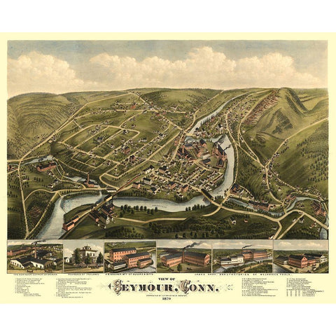 Seymour Connecticut - Bailey 1879  Gold Ornate Wood Framed Art Print with Double Matting by Bailey