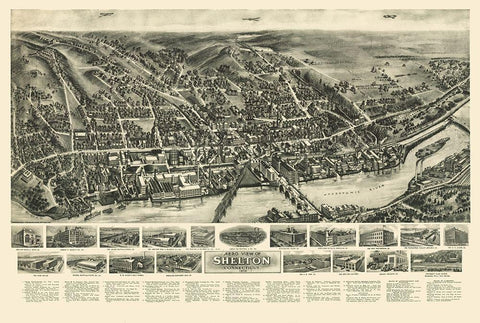 Shelton Connecticut - Bailey 1919  White Modern Wood Framed Art Print with Double Matting by Bailey