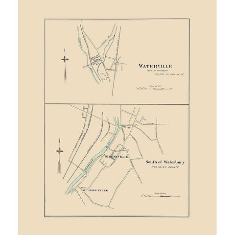 South of Waterbury Connecticut - Hurd 1893 Black Modern Wood Framed Art Print with Double Matting by Hurd