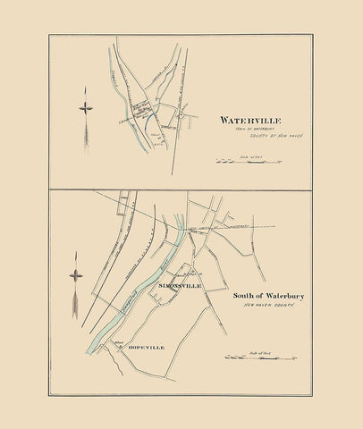 South of Waterbury Connecticut - Hurd 1893 Black Ornate Wood Framed Art Print with Double Matting by Hurd